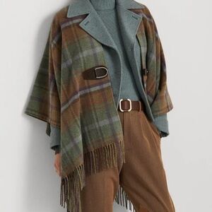 Lauren Ralph Lauren Plaid Poncho in Green and Brown
